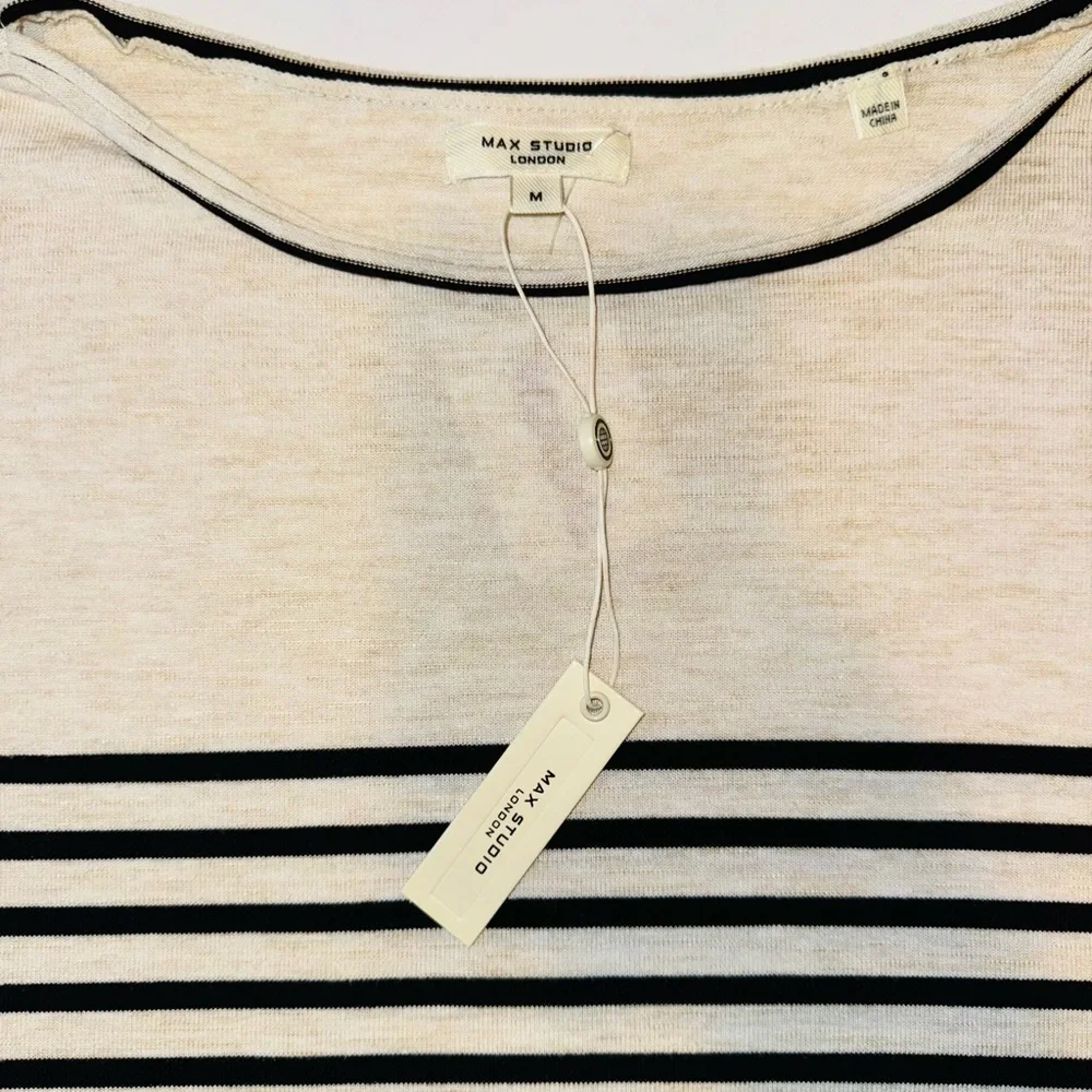 Max Studio Black and Cream Striped Tunic Top - Picture 2 of 5